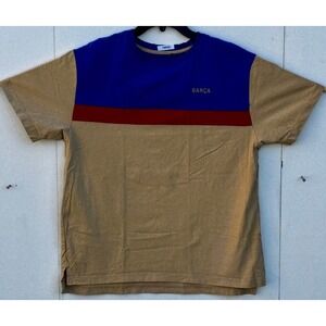 FC Barcelona Barca Mens Colorblock T-Shirt Tan Blue Maroon Soccer Fan Tee Large